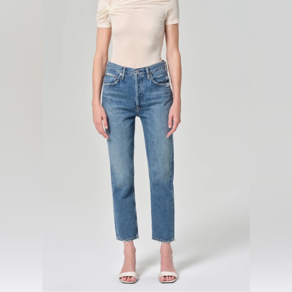 AGolde Riley High Rise Straight Crop Jean Size 28 in Frequency Wash